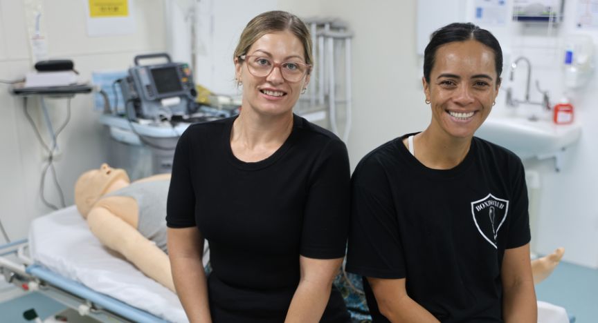 New nurse graduates Kylie Patterson – left, who will be working at Longreach Hospital – and Pani Awarau, who will be working at Winton Multipurpose Health Service.